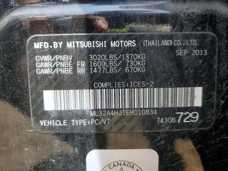 57032516 :رقم المزاد ، ML32A4HJ1EH010834 vin ، 2014 Mitsubishi Mirage مزاد بيع