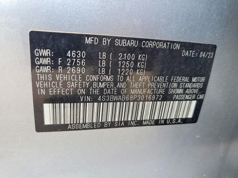 58629096 :رقم المزاد ، 4S3BWAB68P3016972 vin ، 2023 Subaru Legacy مزاد بيع