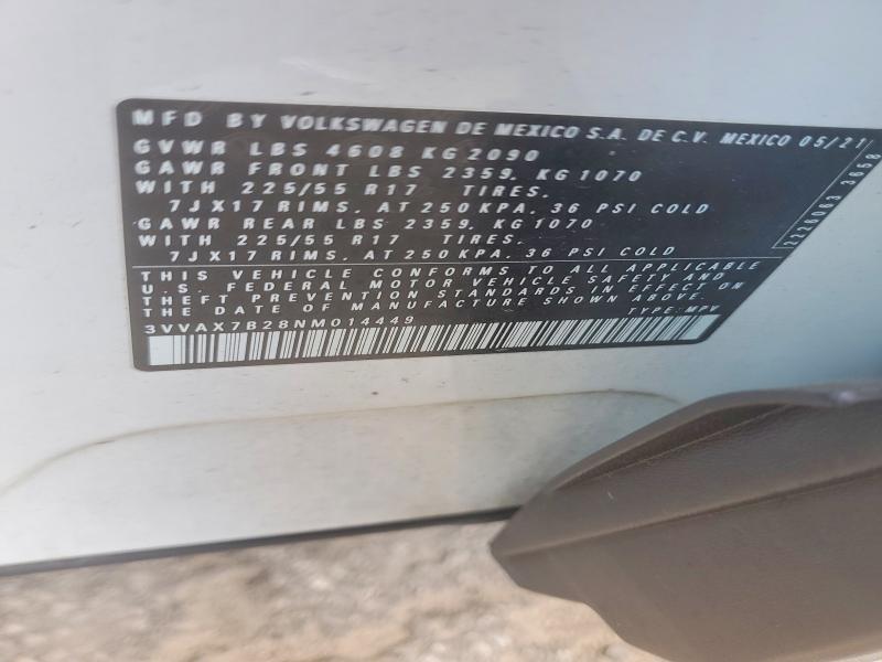 Aukcja sprzedaży 2022 Volkswagen Taos, vin: 3VVAX7B28NM014449, numer aukcji: 58320306