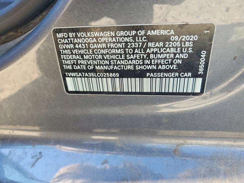 Продаж на аукціоні авто 2020 Volkswagen Passat, vin: 1VWSA7A35LC025869, номер лоту: 58783766