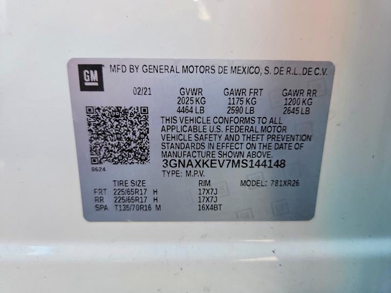 Продажа на аукционе авто 2021 Chevrolet Equinox, vin: 3GNAXKEV7MS144148, номер лота: 56631986
