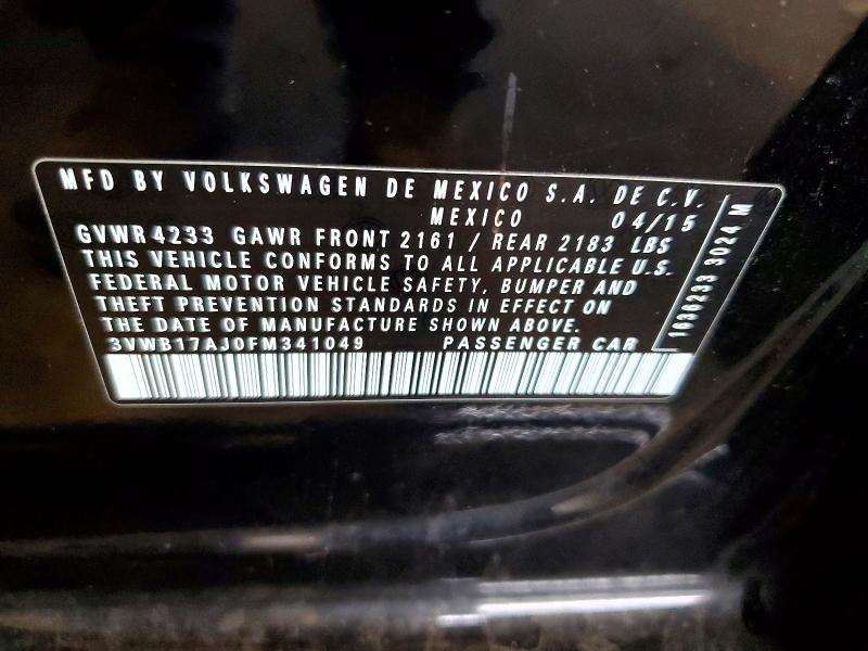 55893796 :رقم المزاد ، 3VWB17AJ0FM341049 vin ، 2015 Volkswagen Jetta مزاد بيع