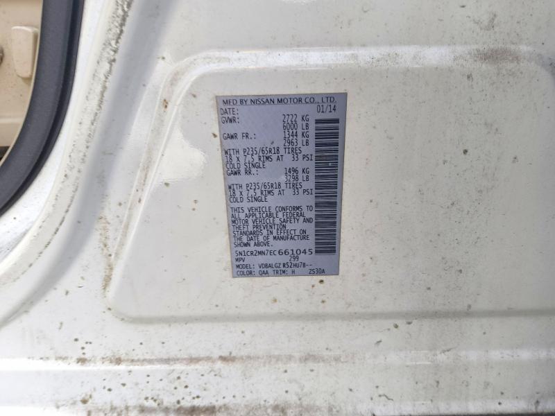2014 Nissan Pathfinder Hybrid მანქანა იყიდება აუქციონზე, vin: 5N1CR2MN7EC661045, აუქციონის ნომერი: 58546216