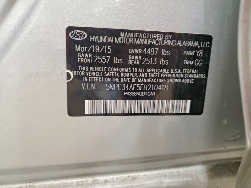 2015 Hyundai Sonata მანქანა იყიდება აუქციონზე, vin: 5NPE34AF5FH210418, აუქციონის ნომერი: 57582606