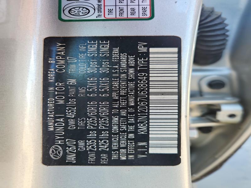 58552096 :رقم المزاد ، KM8JN12D67U638649 vin ، 2007 Hyundai Tucson مزاد بيع