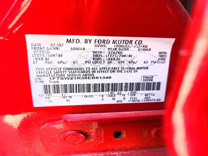 Продаж на аукціоні авто 2008 Ford F250, vin: 1FTSW21R38EB81349, номер лоту: 55823866
