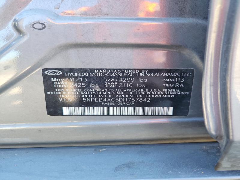 57553476 :رقم المزاد ، 5NPEB4AC5DH757842 vin ، 2013 Hyundai Sonata مزاد بيع