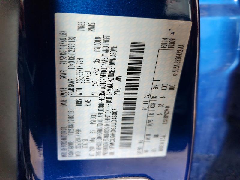 2018 Ford Escape მანქანა იყიდება აუქციონზე, vin: 1FMCU9HD6JUD46007, აუქციონის ნომერი: 57422566