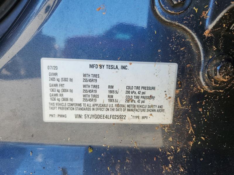 55852376 :رقم المزاد ، 5YJYGDEE4LF025922 vin ، 2020 Tesla Model Y مزاد بيع