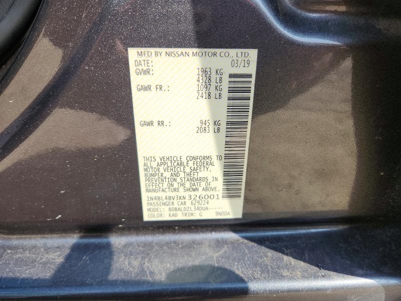 Продаж на аукціоні авто 2019 Nissan Altima, vin: 1N4BL4BV3KN326001, номер лоту: 56260076