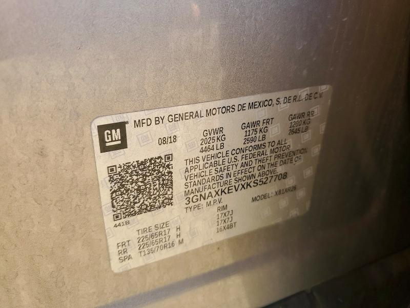 58080836 :رقم المزاد ، 3GNAXKEVXKS527708 vin ، 2019 Chevrolet Equinox مزاد بيع