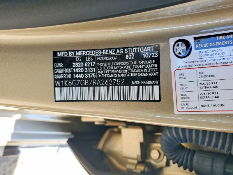 Продаж на аукціоні авто 2024 Mercedes-benz S, vin: W1K6G7GB7RA263752, номер лоту: 55471616