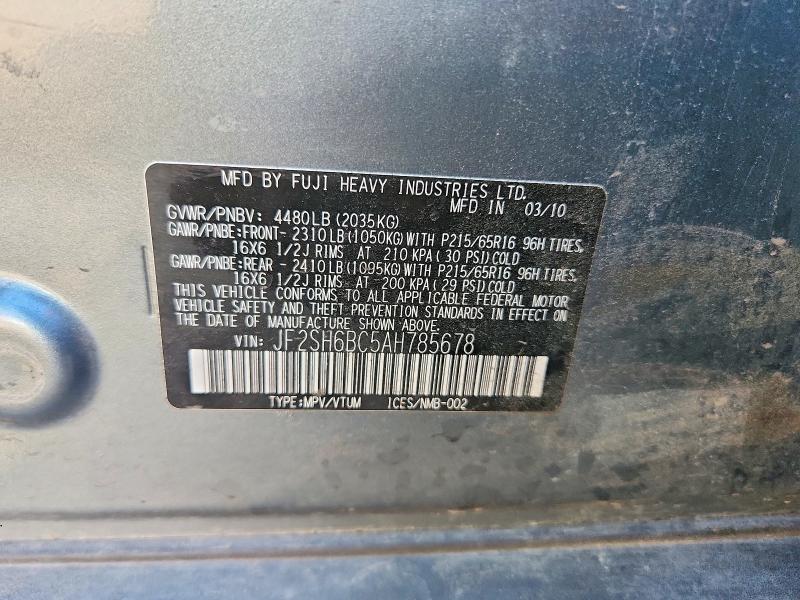 Продаж на аукціоні авто 2010 Subaru Forester, vin: JF2SH6BC5AH785678, номер лоту: 56362316