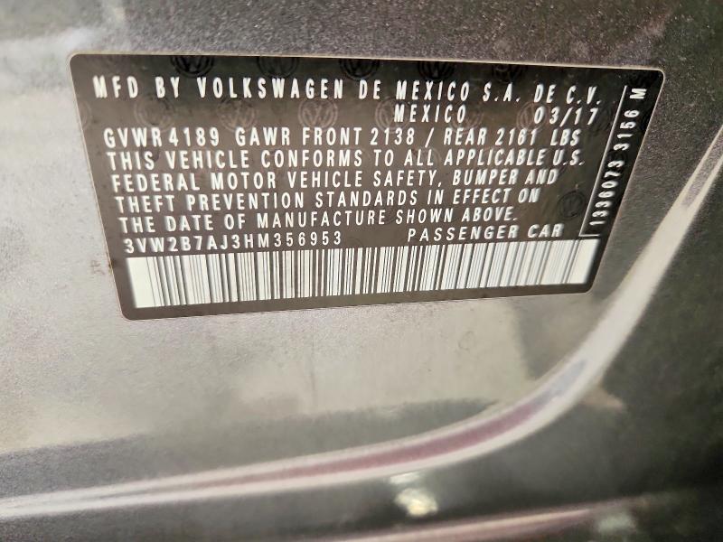 57909776 :رقم المزاد ، 3VW2B7AJ3HM356953 vin ، 2017 Volkswagen Jetta مزاد بيع
