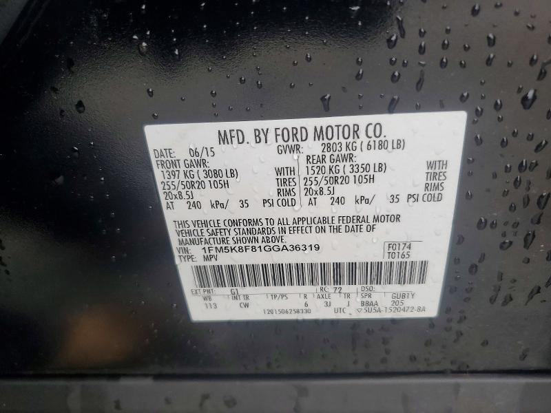 Продаж на аукціоні авто 2016 Ford Explorer, vin: 1FM5K8F81GGA36319, номер лоту: 58587286