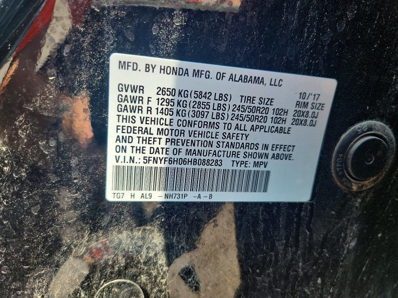 2017 Honda Pilot მანქანა იყიდება აუქციონზე, vin: 5FNYF6H06HB088283, აუქციონის ნომერი: 59060656