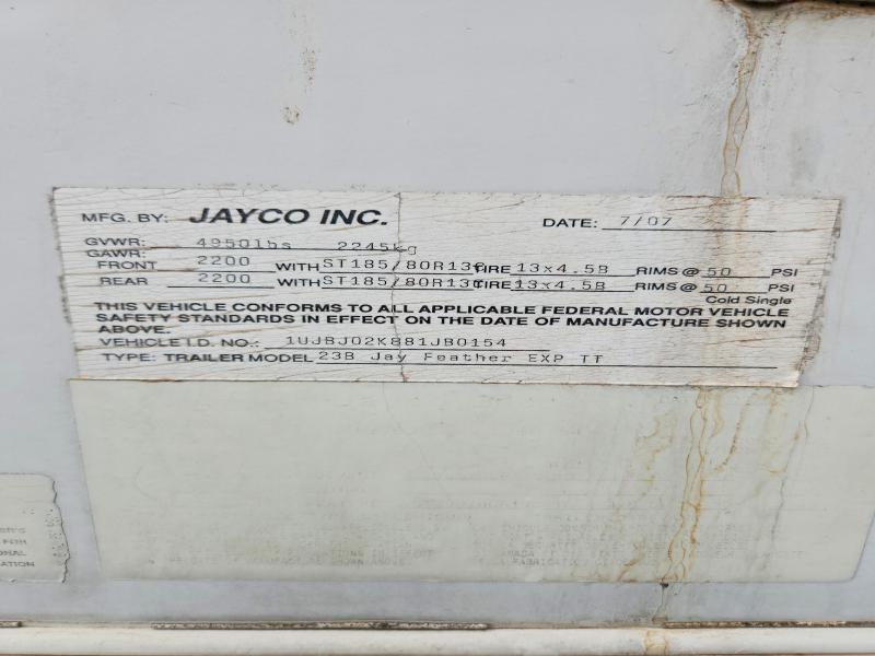 Продаж на аукціоні авто 2008 Jayco Jay Recreational Vehicle (rv), vin: 1UJBJ02K881JB0154, номер лоту: 58321436