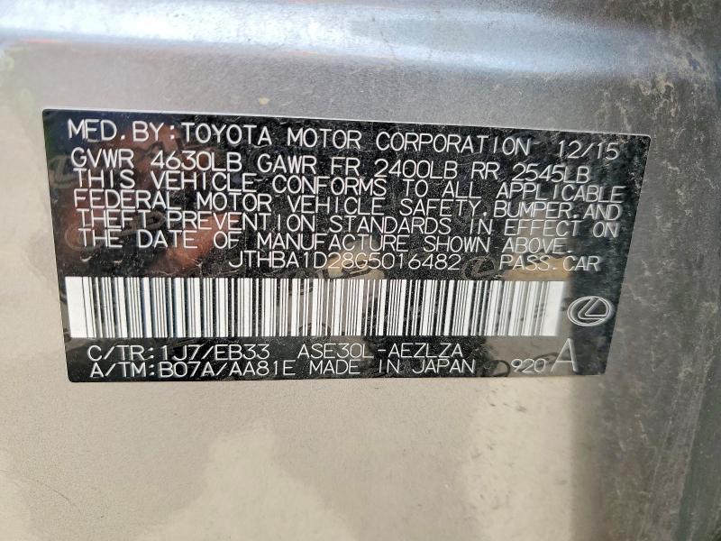 Продажа на аукционе авто 2016 Lexus Is, vin: JTHBA1D28G5016482, номер лота: 55613476