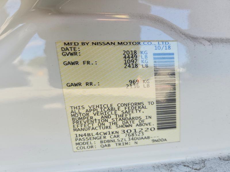 57061046 :رقم المزاد ، 1N4BL4CW1KN301220 vin ، 2019 Nissan Altima مزاد بيع