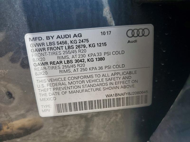 Aukcja sprzedaży 2018 Audi Q5, vin: WA1BNAFY8J2080645, numer aukcji: 58773416