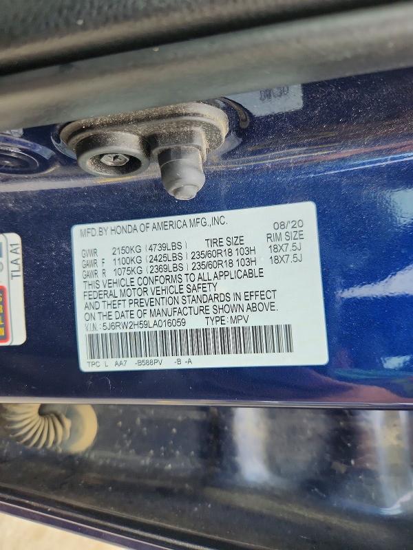 57548416 :رقم المزاد ، 5J6RW2H59LA016059 vin ، 2020 Honda Cr-v مزاد بيع