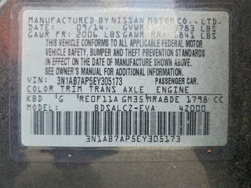 59299086 :رقم المزاد ، 3N1AB7AP5EY305173 vin ، 2014 Nissan Sentra مزاد بيع