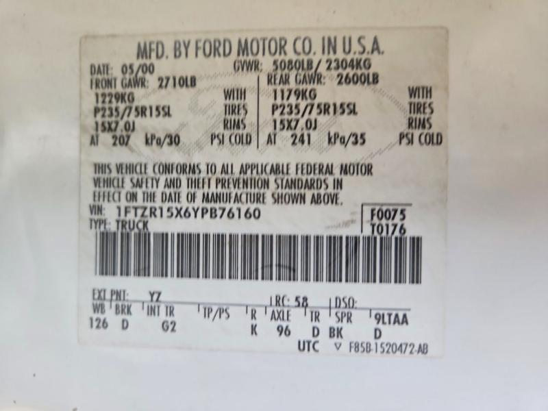 Продаж на аукціоні авто 2000 Ford Ranger, vin: 1FTZR15X6YPB76160, номер лоту: 58322846
