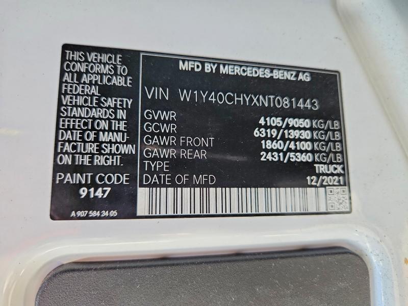 Продажа на аукционе авто 2022 Mercedes-benz Sprinter, vin: W1Y40CHYXNT081443, номер лота: 58554876