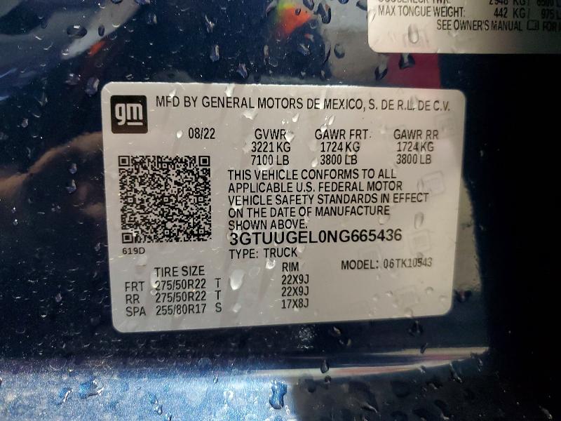 Продаж на аукціоні авто 2022 Gmc Sierra, vin: 3GTUUGEL0NG665436, номер лоту: 55150536