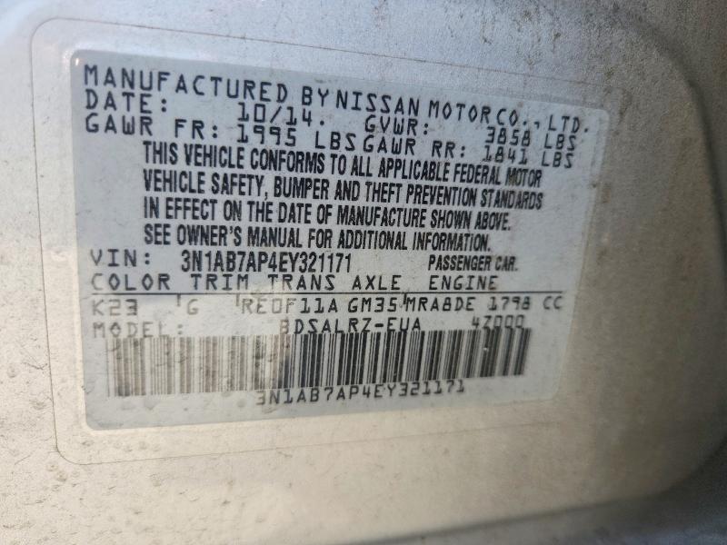 57839086 :رقم المزاد ، 3N1AB7AP4EY321171 vin ، 2014 Nissan Sentra مزاد بيع