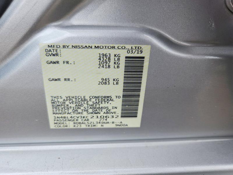 2019 Nissan Altima მანქანა იყიდება აუქციონზე, vin: 1N4BL4CV3KC210632, აუქციონის ნომერი: 57763086