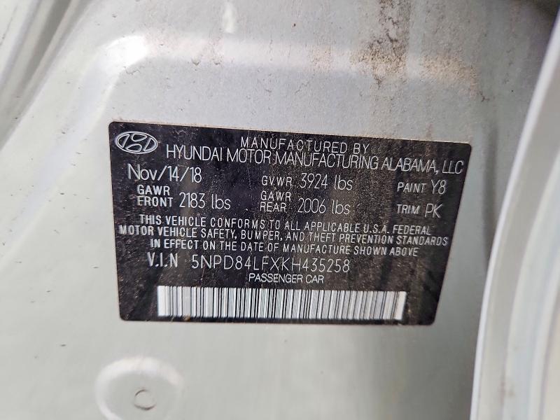 Aukcja sprzedaży 2019 Hyundai Elantra, vin: 5NPD84LFXKH435258, numer aukcji: 56487266