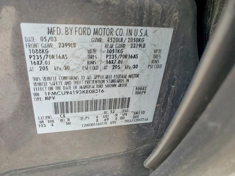 2003 Ford Escape მანქანა იყიდება აუქციონზე, vin: 1FMCU94193KE08316, აუქციონის ნომერი: 58306316
