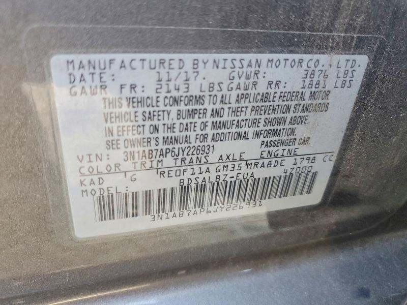 Aukcja sprzedaży 2018 Nissan Sentra, vin: 3N1AB7AP6JY226931, numer aukcji: 56123786