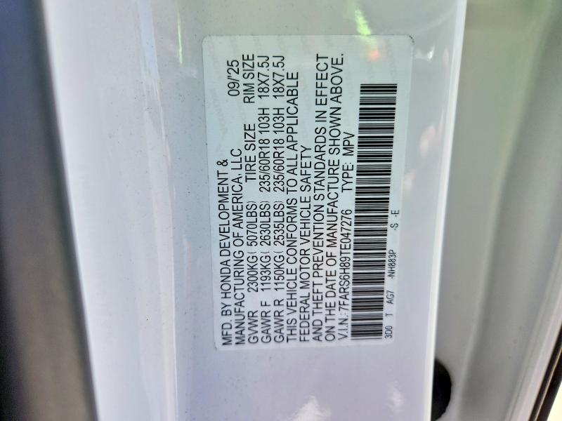2026 Honda Cr-v მანქანა იყიდება აუქციონზე, vin: 7FARS6H89TE047276, აუქციონის ნომერი: 56343076