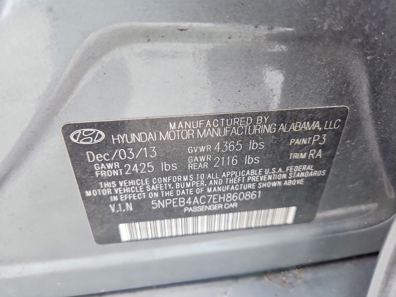 2014 Hyundai Sonata მანქანა იყიდება აუქციონზე, vin: 5NPEB4AC7EH860861, აუქციონის ნომერი: 57535206