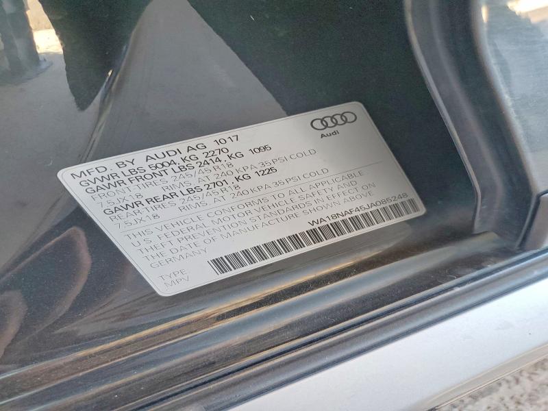 Aukcja sprzedaży 2018 Audi A4 Allroad, vin: WA18NAF45JA085248, numer aukcji: 58831286