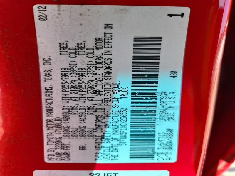 Aukcja sprzedaży 2012 Toyota Tundra, vin: 5TFUW5F1XCX236552, numer aukcji: 55892716