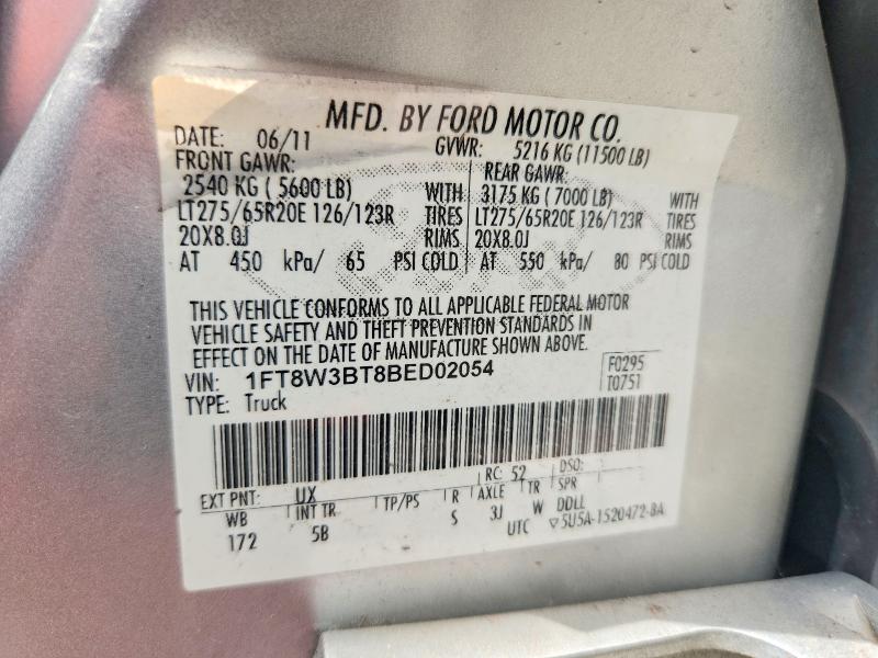 2011 Ford F350 მანქანა იყიდება აუქციონზე, vin: 1FT8W3BT8BED02054, აუქციონის ნომერი: 57619046