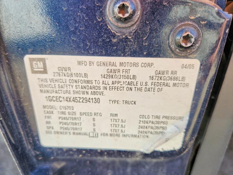 2005 Chevrolet Silverado მანქანა იყიდება აუქციონზე, vin: 1GCEC14X45Z294130, აუქციონის ნომერი: 58043816