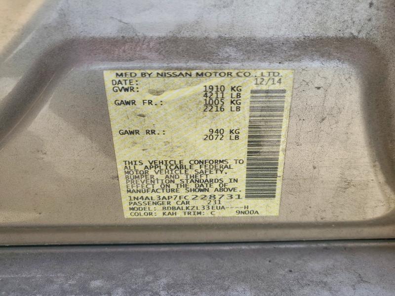 Продажа на аукционе авто 2015 Nissan Altima, vin: 1N4AL3AP7FC228731, номер лота: 58227866