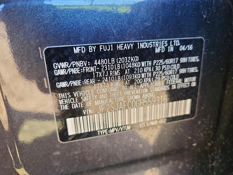 Продажа на аукционе авто 2016 Subaru Forester, vin: JF2SJAFC0GH559316, номер лота: 52475726