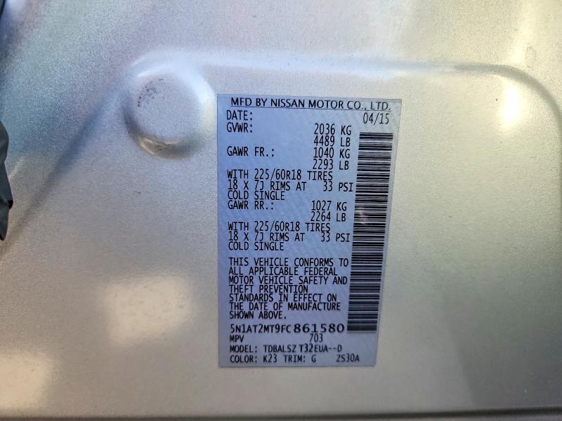 57697316 :رقم المزاد ، 5N1AT2MT9FC861580 vin ، 2015 Nissan Rogue مزاد بيع