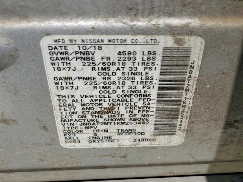 55169716 :رقم المزاد ، JN8AT2MT1KW253442 vin ، 2019 Nissan Rogue مزاد بيع