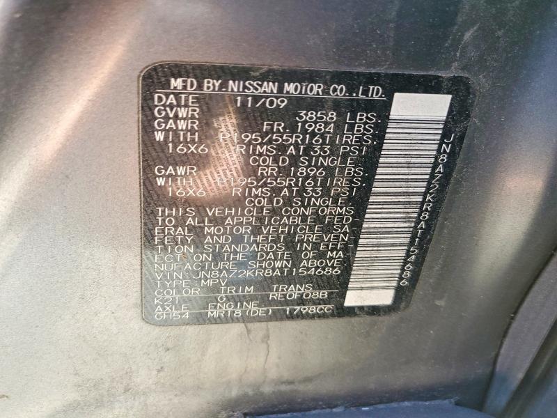 55125636 :رقم المزاد ، JN8AZ2KR8AT154686 vin ، 2010 Nissan Cube مزاد بيع