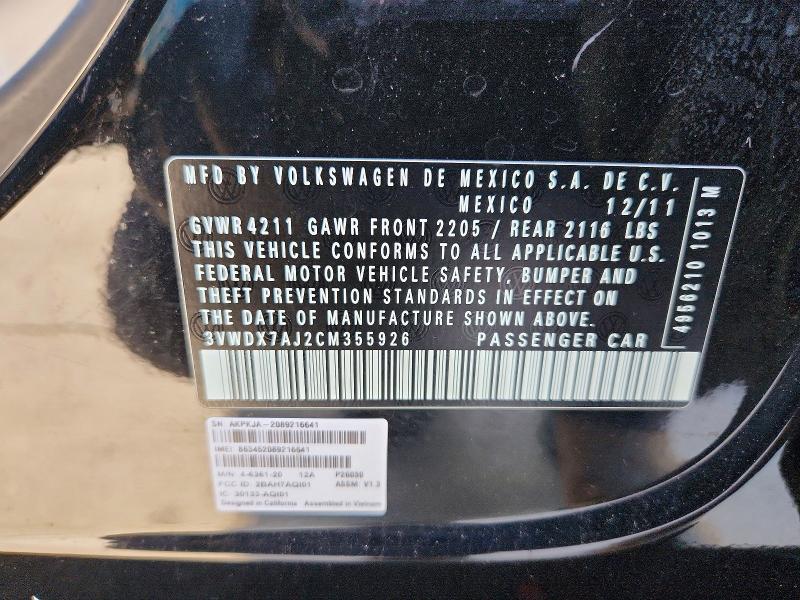 Aukcja sprzedaży 2012 Volkswagen Jetta, vin: 3VWDX7AJ2CM355926, numer aukcji: 56764076
