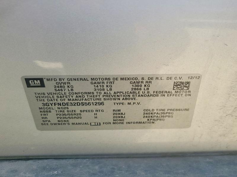 57802096 :رقم المزاد ، 3GYFNDE32DS561296 vin ، 2013 Cadillac Srx مزاد بيع