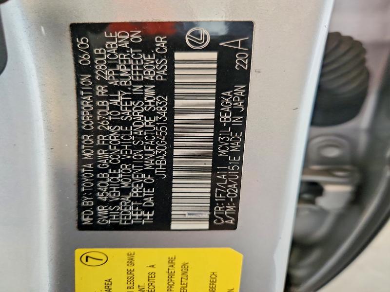 55927706 :رقم المزاد ، JTHBA30G455134832 vin ، 2005 Lexus Es مزاد بيع