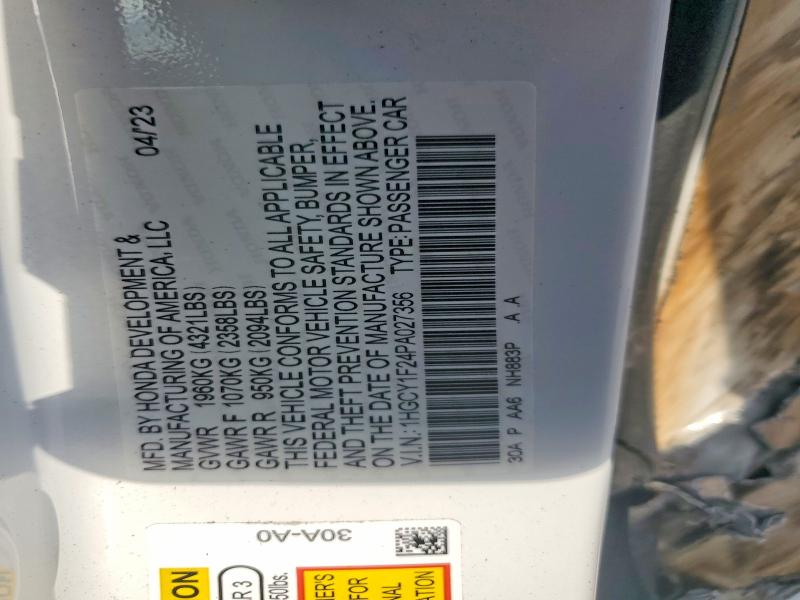 58146626 :رقم المزاد ، 1HGCY1F24PA027356 vin ، 2023 Honda Accord مزاد بيع
