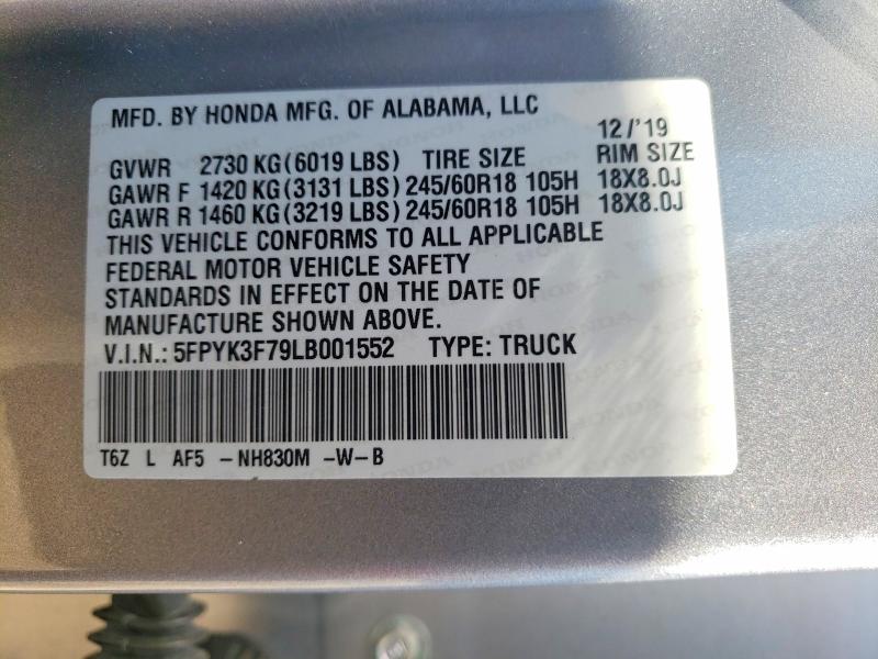 Продажа на аукционе авто 2020 Honda Ridgeline, vin: 5FPYK3F79LB001552, номер лота: 56152326